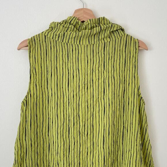 LIV by Habitat Lime Striped Mock Neck Lagenlook Top Sz S Artsy Pocket Minimal - Picture 6 of 8